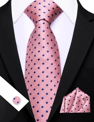 Image of Barry.Wang Ties for Men Silk Tie Sets Polka Dot Woven Necktie Pocket Square Cufflinks Business Wedding