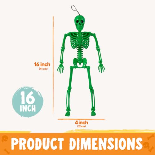 Image of JOYIN 5 PCS 16 inch Blacklight Reactive Halloween Skeleton, Small Skeleton Decor, Full Body Posable Joint Hanging Skeleton for Halloween Decoration, Graveyard Prop, Haunted House, Spooky Scene Party Favor