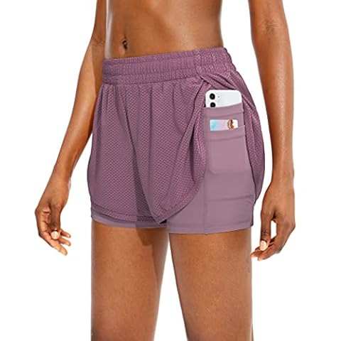 G Gradual Women's 2 in 1 Running Shorts Athletic Workout Gym Shorts for Women with Phone Pockets, Purple, Large Cover