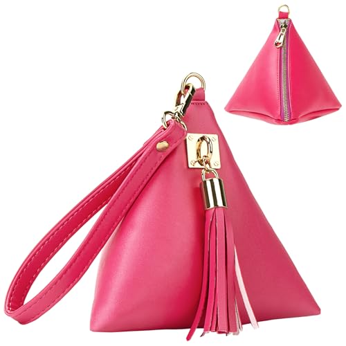 Image of Women Synthetic Leather Clutch Wallet Triangle Wristlet Purse with Wrist Strap