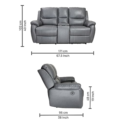Image of Recliners India Two Seater Recliner Sofa with Console | Lite Power Recliner Chair | Cushion Armrest | Living Room Recliner Sofa | 1-Year Manufacturer Warranty | Colour- Grey Two Tone