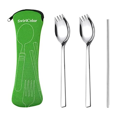 Juego de Cucharas Portátiles de Acero Inoxidable con Pajita y Diseño Creativo Cover