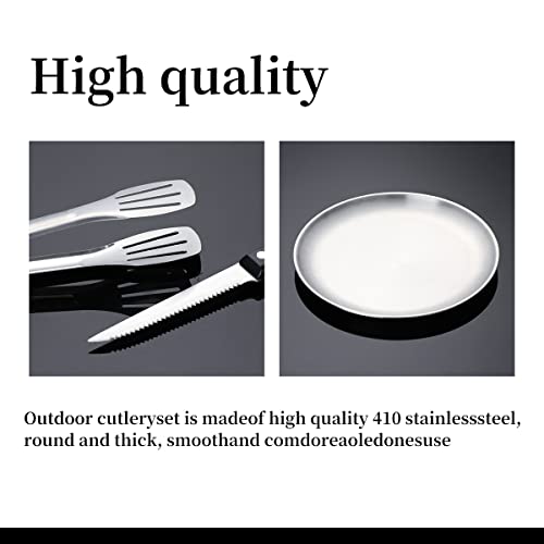 Flatware Set 10-pcs Mess kit Stainless Steel Portable Outdoor Cutlery Travel Camping Steak Knife Fork Spoon Cloth Bag Cutlery Set(Silver) - Image 5