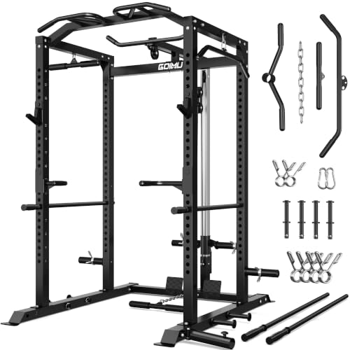 Image of C1-V4 Power Cage, 2000LBS Squat Rack with LAT Pulldown, Multi-Function Weight Cage Strength Training Machine, Workout Cage with More Attachments for Home Gym Garage