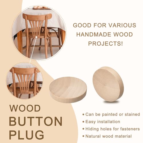 Image of uxcell 100Pcs Flat Head Wood Plugs, 1-3 /8 Inch Wooden Button Screw Plug Wood Plugs Screw Hole Covers for Furniture Tables Chairs