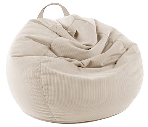 LPMOERA Stuffed Animal Storage Bean Bag Chair Cover (No Filler) for Kids and Adults.Pets Dogs/Cats Lazy Beds.Soft Stuffable Bean Bag for Organizing Children Plush Toys or Memory Foam Cream White S
