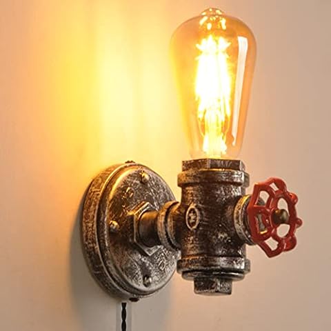 SUNLLOK Vintage Steampunk Plug in Wall Lamp with Red Faucet - Industrial Rustic Small Metal Wall Sconces with Silver Base - Industrial Reading Wall Light Fixture Decor for Living Room Kids Bedroom Cover