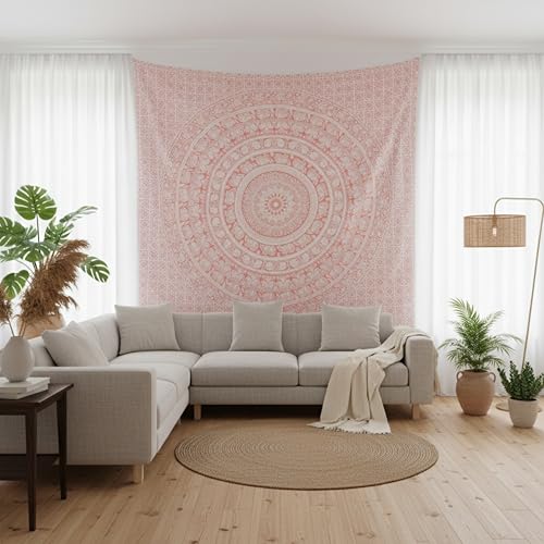 Image of Craft Trade 54x84 Inches Psychedelic Pink Cotton Mandala Ombre Wall Hanging Tapestry