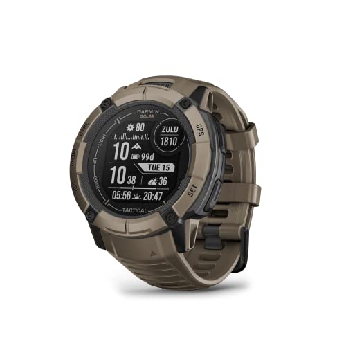 Garmin Instinct 2X Solar – Tactical Edition, Rugged GPS Smartwatch, Built-in Flashlight, Ballistics Calculator, Solar Charging Capability, Coyote Tan