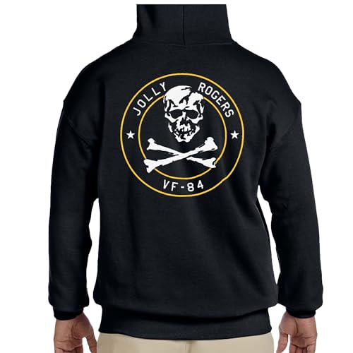 Future of Flight Jolly Rogers VF-84 Double Sided Embroidered Chest Logo Hoodie, X-Large, Black2