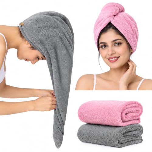 2 Pcs Microfiber Hair Towel Wrap for Women Super Absorbent Head T...