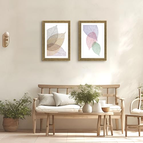 Image of Golden State Art, 13x19 Ornate Finish Photo Frame with White Mat for 11x17 Picture & Real Glass. Color: Distressed Gold