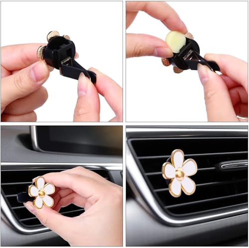 Image of 4PCS Car Air Vent Clips with Fragrance Pads, Cute Flower Air Fresheners | Daisy, Heart-Shaped Vent Clip, Car Interior Decor Charm, Car Decor Accessories, for Women and Girls, Interior Aesthetic