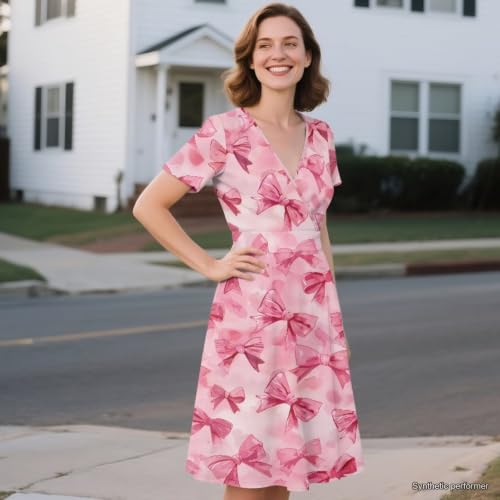 Image of Women's Summer Dresses Short Sleeve Formal Dresses with Pockets