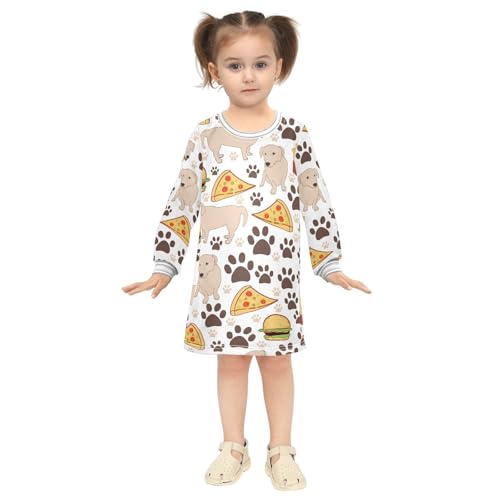 Dog and Food Girls Dresses Long Sleeve Sweatshirt Dress for Girls Winter Toddler Casual A Line Dresses Size 2-8T4