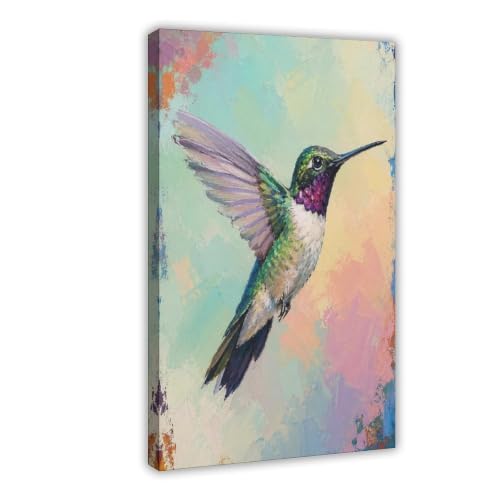 Oiseau colibri poster rétro sur toile pour décoration de bureau et salon