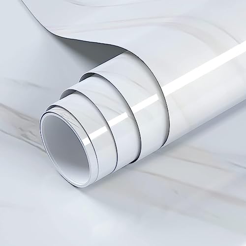 ELTON Vinyl Self Adhesive Pearl White Marble High Gloss Wallpaper...