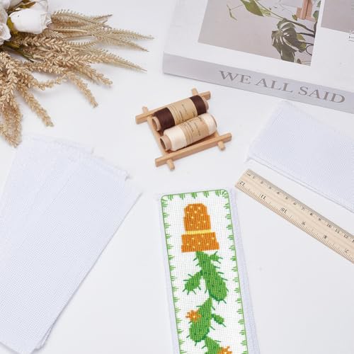 Image of arricraft 24 Pcs Blank Cross Stitch Bookmark, 14 Count Cloth Book Marker Cross Stitch with Embroidery Edge Rectangle Embroidery DIY Bookmark for Crosstitch Project 2.99x7.87inch(7.6x20cm)