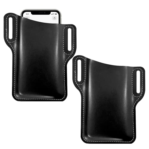 EsiFare スマホベルトホルダー 2点セット スマホ用 メンズ PUレザー ベルトに固定 携帯ポーチ ウエストポーチ 携帯電話ホルダー ベルトホルダー ブラック ブラウン (ブラック)
