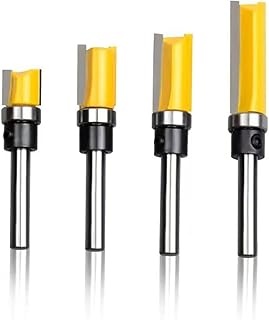 Exqutoo 1/4 Inch Shank Pattern Flush Trim Router Bit Set (4 Sizes) Carbide Bits with Top Bearing 1/2" Cutting Diameter Woodworking Milling Cutter Tool Router Table Accessories Wood Trimming Tools