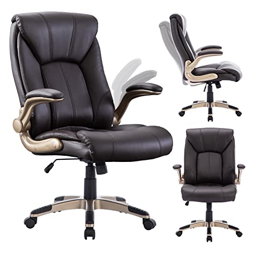 Gnmlp2020 Executive Office Chair,Home Office Desk Chair With Double Thickening Padded And Flip-Up Armrest,Leather Office Chair With Back Support For Office Home Study #TOP7