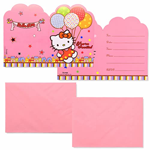 XRHOT Einladungskarte zum Kindergeburtstag -32 Pcs Hello Kitty Theme Birthday Party Invitation Card für Kinder 130 x 180 mm, für die Kindergeburtstag Mädchen Baby Shower Cover