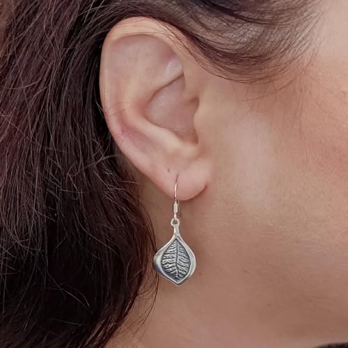 Boucles d'oreilles pendantes feuille argent anti-allergie - 3