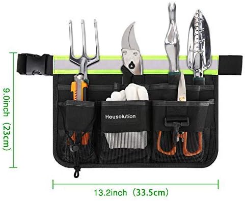 Housolution Garden Belt, Tools Belt Pouch with Rellective Strip, 7-Pocket Portable Tool Waist Bag, Adjustable Tool Holster Belt Tool Apron for Garden Shears, Wrench, Hammers, Screwdrivers - Black