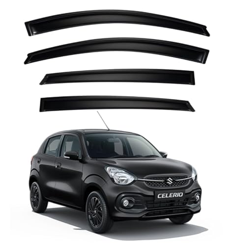 Image of Premium Smoke Car Door Visor Front+Rear Sun /Rain Guard Outside Mount Tape-On Window Visors Compatible with Suzuki Celerio (2025-2026)
