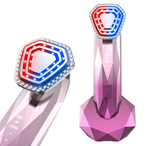 Radiofrecuencia Facial Aparatos, Masajeador Facial Reafirmante Hielo Para la Cara Ibtyzo Masajeador Facial Eléctrico lifting facial, modo Calor y Frío Luz roja y azul, antienvejecimiento y antiarrugas