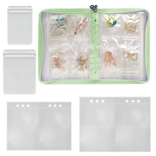 Transparentes Schmuck-Aufbewahrungsbuch, Schmuck-Reise-Organizer mit Taschen, faltbares Reisealbum, Reißverschluss-Tasche für Ohrringe, Ringe, Brosche (grün, 30 große PVC-Taschen + 30 kleine Taschen) Cover