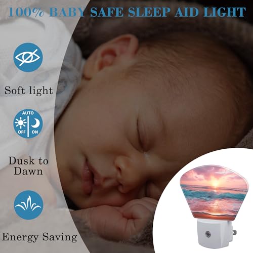 Image of Pink Beach Sunset Night Light Sunrise Beach Nightlight Plug into Wall with Dusk to Dawn Sensor for Kid Girls Boys Women Men Room, Hallway, Kitchen, Bathroom, Stairs Decor