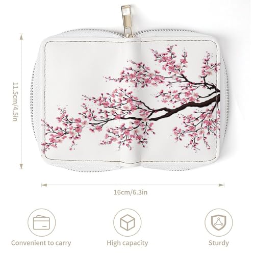 Women Leather Coin wallet, Key Change Organizer Zipper Card Holder Purse Clutch Pouch Pocket 4.5x3.15 in Print Pink Cherry Blossom3