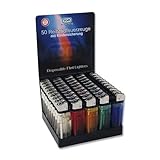 Die farbenfrohen Einweg-Feuerzeuge aus transparentem Kunststoff mit Stein-Zündung haben eine Kindersicherung.