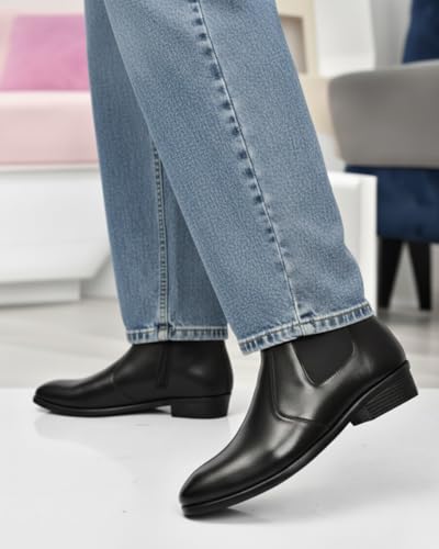 Image of Sleek Toe Chelsea Boots for Men with Side Zip, Classic Office Party Casual Wear, Smooth Finish, Comfortable Fit & Durable Sole for Everyday Styling