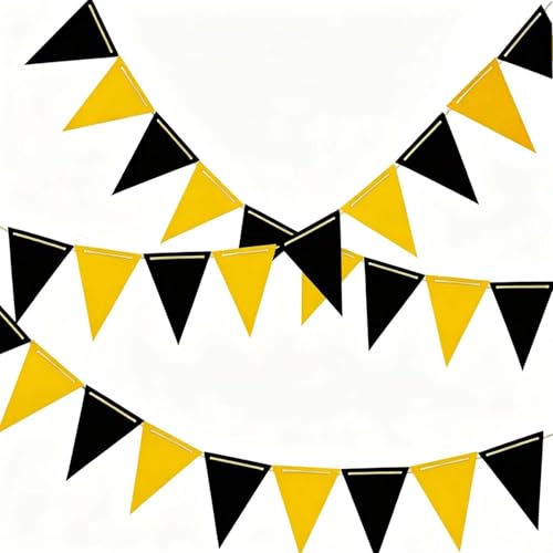 Image of Black and Gold Pennant Banner Christmas Paper Triangle Flag Hanging Decoration for Wedding Birthday Baby Shower Family Party（36pcs Triangle Flag）