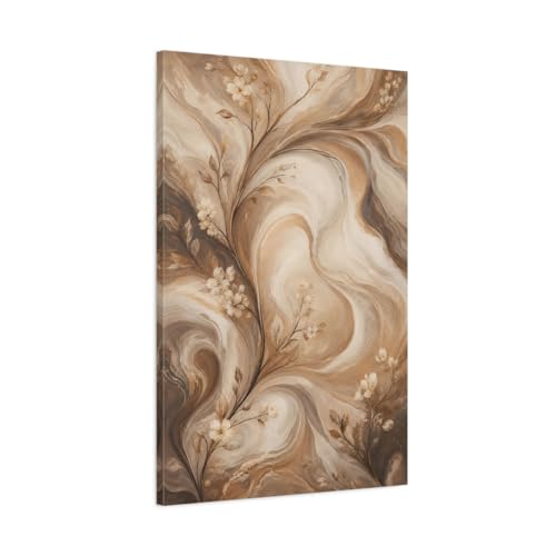 Toile florale marron beige châssis 3cm salon moderne