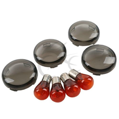 XMT-MOTO Smoked Turn Signal Lenses Amber Bulbs(1156 Base) Fits for Harley Davidson Softail/Dyna 2000 & Up/Harley Davidson Sportsters 2002 & Up