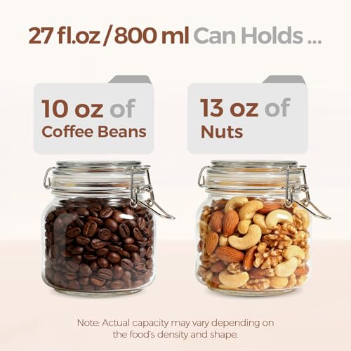 Image of ComSaf Square Glass Pickling Jars 27 oz 6 Pack with Airtight Lids Pantry | Six matching canisters with labels, 3.3-inch wide mouth for pickles, sugar, dry herbs, coffee, tea, snacks and jam storage