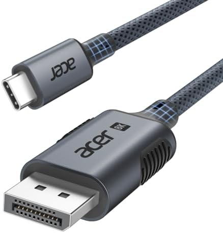 Acer USB C auf DisplayPort Kabel 2m (8K@60Hz, 4K@240Hz), Thunderbolt 3/4/5 | DP 1.4, HDR, MST, FreeSync, Typ-C zu DP Cabel kompatibel mit MacBook Pro M5,Mac mini M4,iPad Pro/Air,iM
