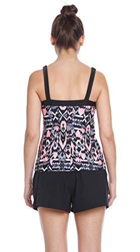 ZeroXposur Womens Tankini Swimsuits Ruched Top Boybrief Bottoms Set (Monochrome/Firefly, Medium) - Thumbnail 4