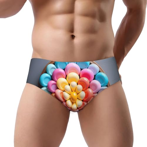 Mens Bikini Swimwear Sports Triangle Swim Briefs - Colorful Candy Print Bathing Suit Sexy Swimsuit Underwear Small