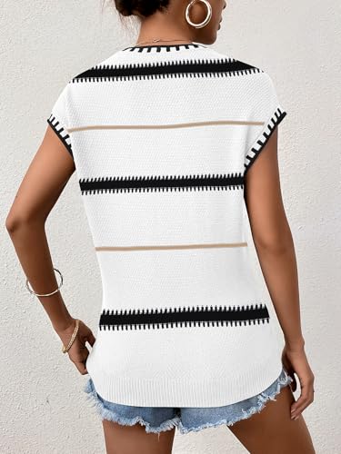 Image of Cap Sleeve Sweater Tops for Women 2026 Knit Summer Sleeveless Tank Vest | Slim Fit, Trendy Color Block, Soft, Skin-Friendly, Strechy, Lightweight, Breathable, Casual Daily Wear