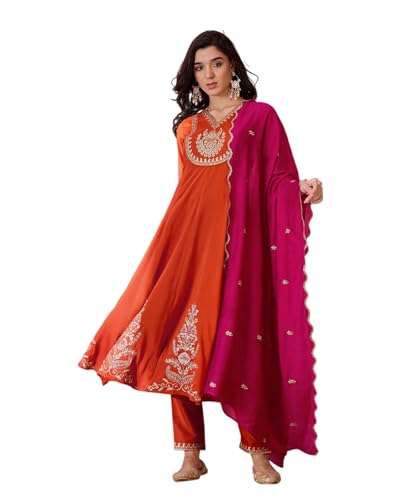 Image of Amazon Brand - Tavasya Women Bitaliyan Zari Sequence Thread Cording Embroidery Kurta Set|Salwar Suit|3 Piece Set