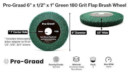 Image of 6 inch x 1 /2 inch Green 180 Grit Non-Woven Bench Grinder Polishing Burnishing Satin Finishing Flap Brush Wheel for Aluminum Copper Metal Golf Club Refurbishing, Compatible for 1 /2 inch, 5 /8 inch, 3 /4 inch Arbor