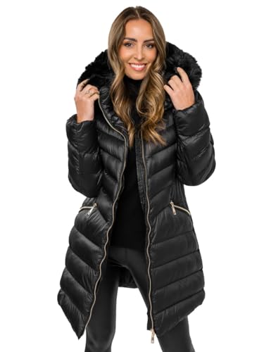 BOLF Damen Winterjacke Parka Gefüttert mit Kunstfell Kapuze Wintermantel...