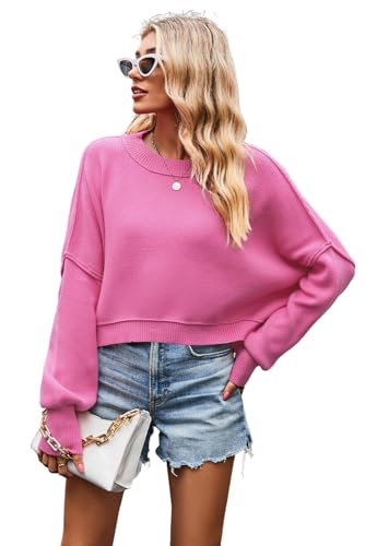 Women's Stylish and Cozy Ribbed Trim Drop Shoulder Baggy Sweater