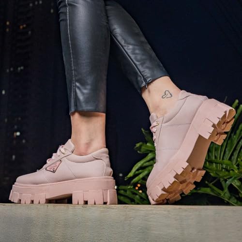 Oxford Tratorado Feminino GuGi 404-GG Plataforma Blogueira Antiderrapante (Rose,37)