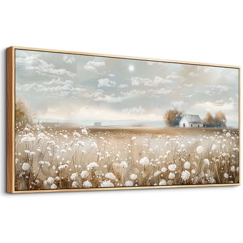 ERQINHUA Large Wall Decor Canvas Painting Wall Art For Living Room Decor White Flowers Landscape Painting Wood Frame DecorPrint Artwork For Dining Room Bedroom Bathroom Kitchen Home Decor 24x48 In