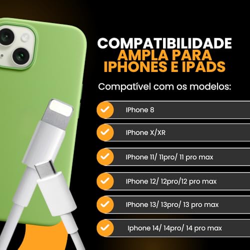 Cabo Usb-C-Lightning + Fonte Carregador Turbo 40W Duplo Compatível iPhone X Xr SE 11 12 13 14 Premiu